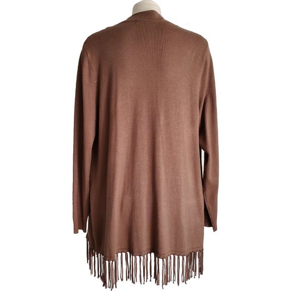 Chelsea & Theodore Fringed Cardigan Sweater Mocha Brown Size XL - Picture 2 of 9
